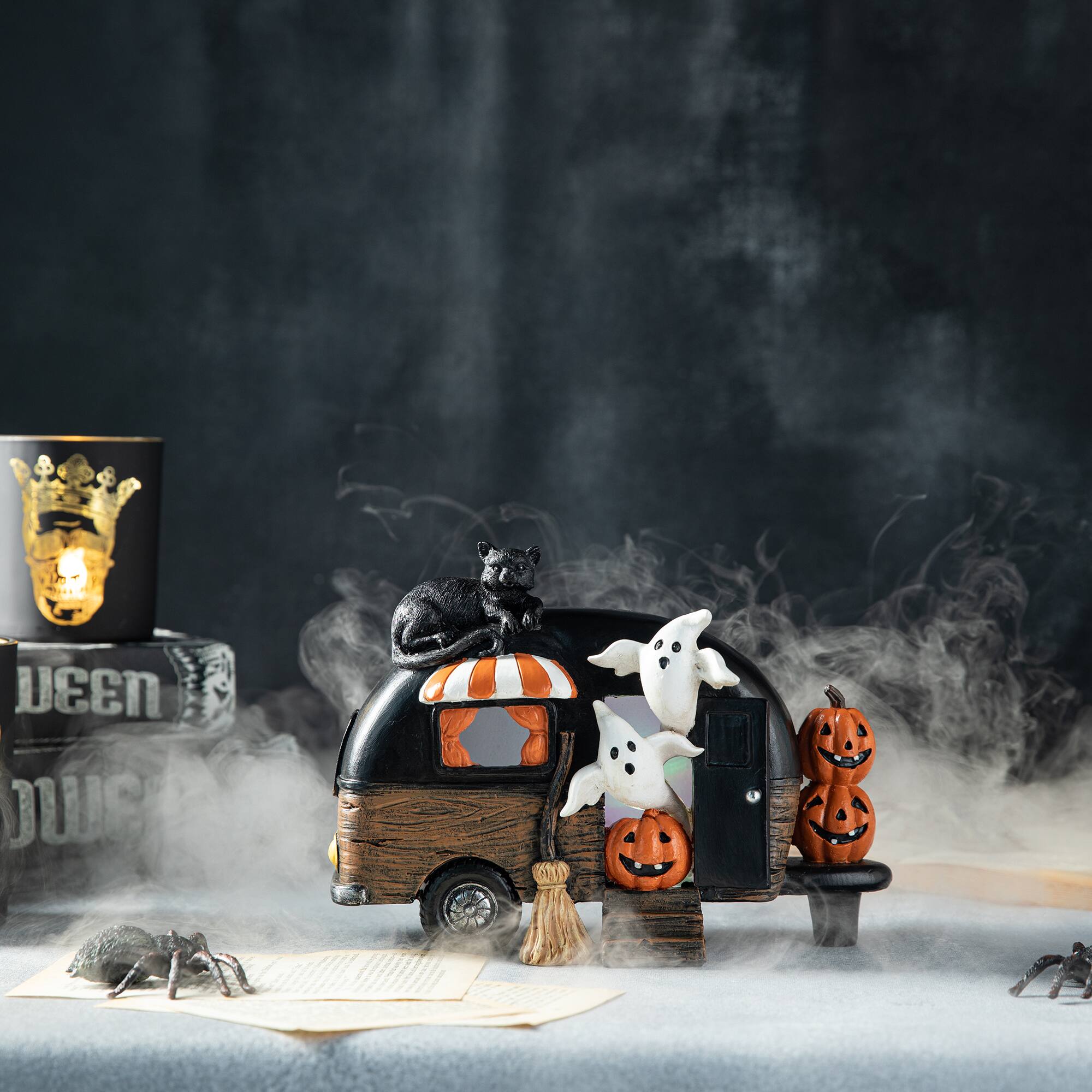 Glitzhome® 9.25" Halloween Lighted Camper Table Décor